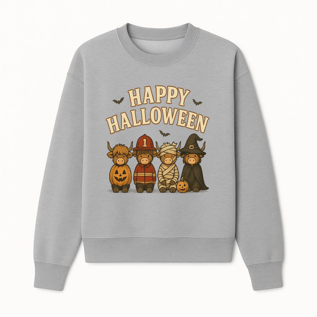 Cute Halloween Cow Decor - Happy Halloween with Pumpkin, Mummy, Firefighter, Witch Designs - Fall Festival Farmhouse Decor - Sweatshirt 1757912455310.jpg