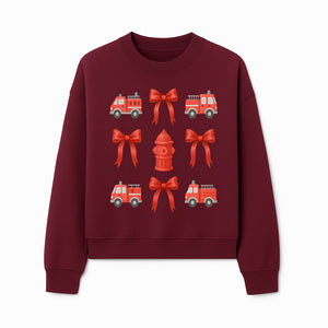 Fire Truck and Hydrant Pattern with Red Bows for Kids' Decor, Nursery Bedding, Gift Wrap, and Party Supplies. - Sweatshirt 1757912455323.jpg