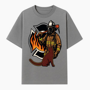 Firefighter with Cat Graphic Tee | Fire Rescue Battalion Apparel | Unique Firefighter Gifts for Cat Lovers | Fire Safety Design - T-shirt 1757912455327.jpg