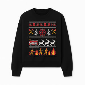 Firefighter Christmas Decor - Fire Department Theme with Fire Truck, Reindeer, Firemen, and Holiday Patterns for Festive Home Decor - Sweatshirt 1757912455410.jpg