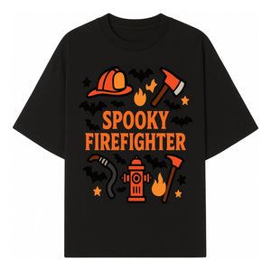 Spooky Firefighter Halloween Decor T-shirt | Cute Fireman Costume Graphic | Bat and Fire Hydrant Design - T-shirt 1757912455470.jpg