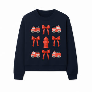 Fire Truck and Hydrant Pattern with Red Bows for Kids' Decor, Nursery Bedding, Gift Wrap, and Party Supplies. - Sweatshirt 1757912455486.jpg