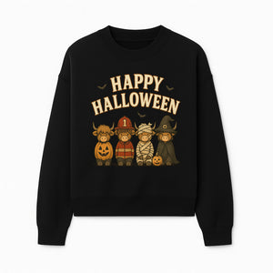 Cute Halloween Cow Decor - Happy Halloween with Pumpkin, Mummy, Firefighter, Witch Designs - Fall Festival Farmhouse Decor - Sweatshirt 1757912455495.jpg