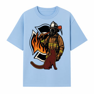 Firefighter with Cat Graphic Tee | Fire Rescue Battalion Apparel | Unique Firefighter Gifts for Cat Lovers | Fire Safety Design - T-shirt 1757912455521.jpg