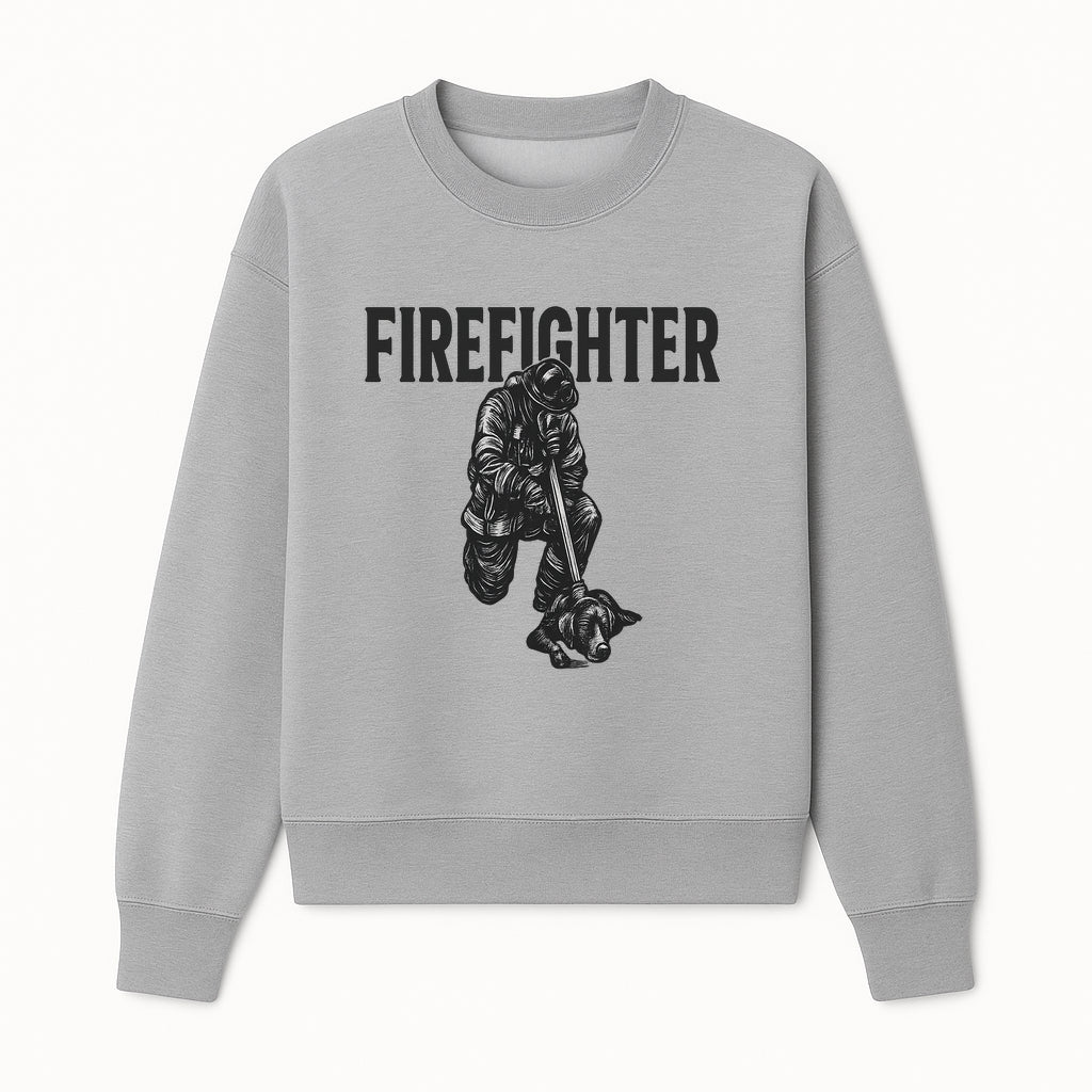 Firefighter Graphic Tee with Rescue Dog Design | Heroic Firefighter Art | Unique Gift for Firefighting Enthusiasts - Sweatshirt 1757912455537.jpg