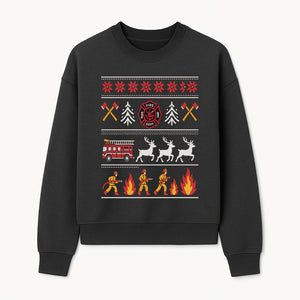 Firefighter Christmas Decor - Fire Department Theme with Fire Truck, Reindeer, Firemen, and Holiday Patterns for Festive Home Decor - Sweatshirt 1757912455539.jpg