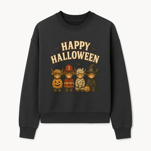 Cute Halloween Cow Decor - Happy Halloween with Pumpkin, Mummy, Firefighter, Witch Designs - Fall Festival Farmhouse Decor - Sweatshirt 1757912455667.jpg