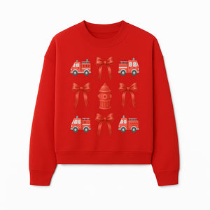 Fire Truck and Hydrant Pattern with Red Bows for Kids' Decor, Nursery Bedding, Gift Wrap, and Party Supplies. - Sweatshirt 1757912455674.jpg