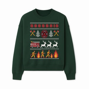 Firefighter Christmas Decor - Fire Department Theme with Fire Truck, Reindeer, Firemen, and Holiday Patterns for Festive Home Decor - Sweatshirt 1757912455687.jpg
