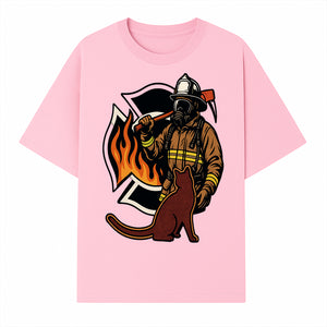 Firefighter with Cat Graphic Tee | Fire Rescue Battalion Apparel | Unique Firefighter Gifts for Cat Lovers | Fire Safety Design - T-shirt 1757912455692.jpg