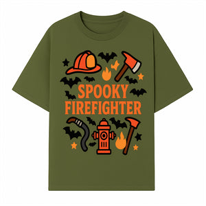 Spooky Firefighter Halloween Decor T-shirt | Cute Fireman Costume Graphic | Bat and Fire Hydrant Design - T-shirt 1757912455746.jpg