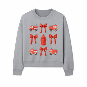Fire Truck and Hydrant Pattern with Red Bows for Kids' Decor, Nursery Bedding, Gift Wrap, and Party Supplies. - Sweatshirt 1757912455848.jpg