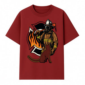 Firefighter with Cat Graphic Tee | Fire Rescue Battalion Apparel | Unique Firefighter Gifts for Cat Lovers | Fire Safety Design - T-shirt 1757912455923.jpg