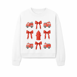 Fire Truck and Hydrant Pattern with Red Bows for Kids' Decor, Nursery Bedding, Gift Wrap, and Party Supplies. - Sweatshirt 1757912456003.jpg