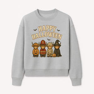 Cute Halloween Cow Decor - Happy Halloween with Pumpkin, Mummy, Firefighter, Witch Designs - Fall Festival Farmhouse Decor - Sweatshirt 1757912456079.jpg