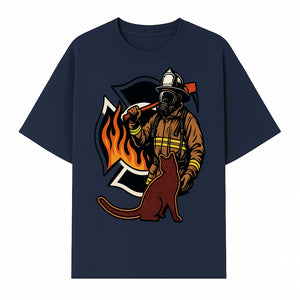 Firefighter with Cat Graphic Tee | Fire Rescue Battalion Apparel | Unique Firefighter Gifts for Cat Lovers | Fire Safety Design - T-shirt 1757912456107.jpg