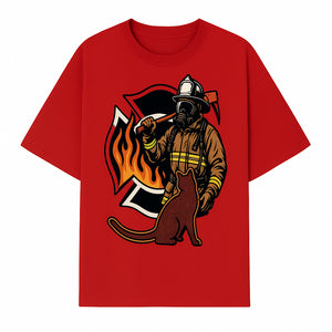 Firefighter with Cat Graphic Tee | Fire Rescue Battalion Apparel | Unique Firefighter Gifts for Cat Lovers | Fire Safety Design - T-shirt 1757912456272.jpg