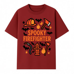 Spooky Firefighter Halloween Decor T-shirt | Cute Fireman Costume Graphic | Bat and Fire Hydrant Design - T-shirt 1757912456309.jpg