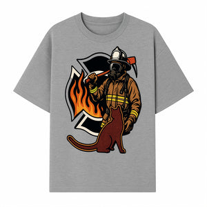 Firefighter with Cat Graphic Tee | Fire Rescue Battalion Apparel | Unique Firefighter Gifts for Cat Lovers | Fire Safety Design - T-shirt 1757912456395.jpg