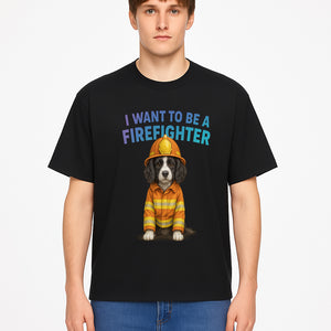 Custom I Want to Be a Firefighter Dog Art Print | Cute Firefighter Dog Illustration | Kids Room Decor | Animal Wall Art - T-shirt 1757912456403.jpg