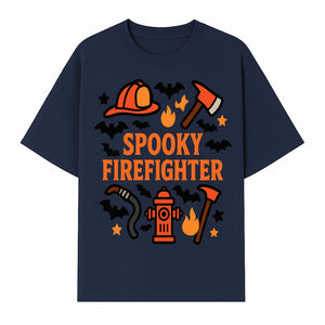 Spooky Firefighter Halloween Decor T-shirt | Cute Fireman Costume Graphic | Bat and Fire Hydrant Design - T-shirt 1757912456440.jpg
