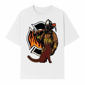 Firefighter with Cat Graphic Tee | Fire Rescue Battalion Apparel | Unique Firefighter Gifts for Cat Lovers | Fire Safety Design - T-shirt 1757912456542.jpg