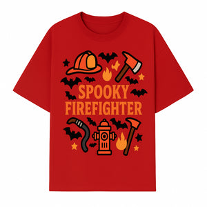 Spooky Firefighter Halloween Decor T-shirt | Cute Fireman Costume Graphic | Bat and Fire Hydrant Design - T-shirt 1757912456584.jpg