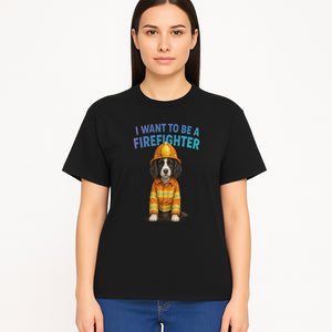 Custom I Want to Be a Firefighter Dog Art Print | Cute Firefighter Dog Illustration | Kids Room Decor | Animal Wall Art - T-shirt 1757912456599.jpg