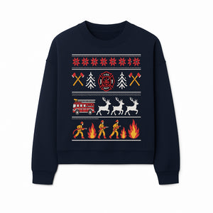 Firefighter Christmas Decor - Fire Department Theme with Fire Truck, Reindeer, Firemen, and Holiday Patterns for Festive Home Decor - Sweatshirt 1757912456612.jpg