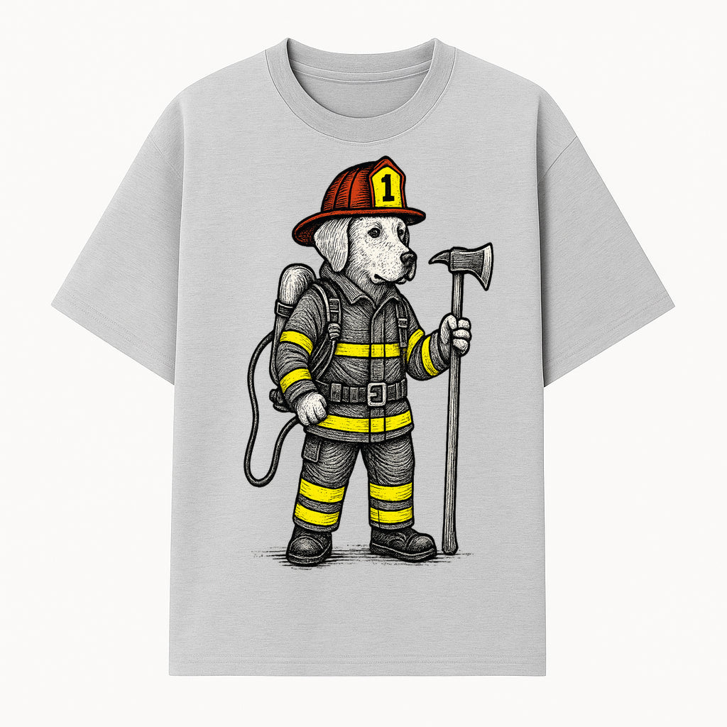 Cute Firefighter Dog Art Print | Funny Pet Decor | Gift for Dog Lovers | Cute Animal Illustration in Firefighter Uniform - T-shirt 1757912456674.jpg