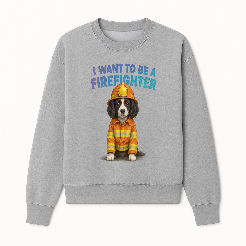Custom I Want to Be a Firefighter Dog Art Print | Cute Firefighter Dog Illustration | Kids Room Decor | Animal Wall Art - Sweatshirt 1757912456772.jpg