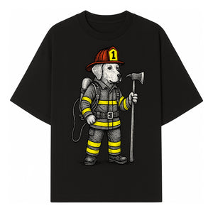 Cute Firefighter Dog Art Print | Funny Pet Decor | Gift for Dog Lovers | Cute Animal Illustration in Firefighter Uniform - T-shirt 1757912456863.jpg