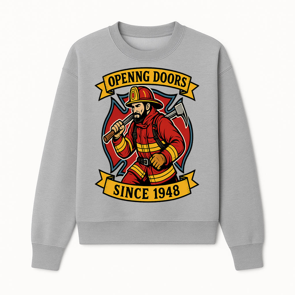 Firefighter Vintage Art Print - Opening Doors Since 1948 Retro Fireman Design for Home Decor and Gifts - Sweatshirt 1757912456876.jpg