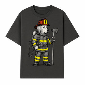 Cute Firefighter Dog Art Print | Funny Pet Decor | Gift for Dog Lovers | Cute Animal Illustration in Firefighter Uniform - T-shirt 1757912457016.jpg