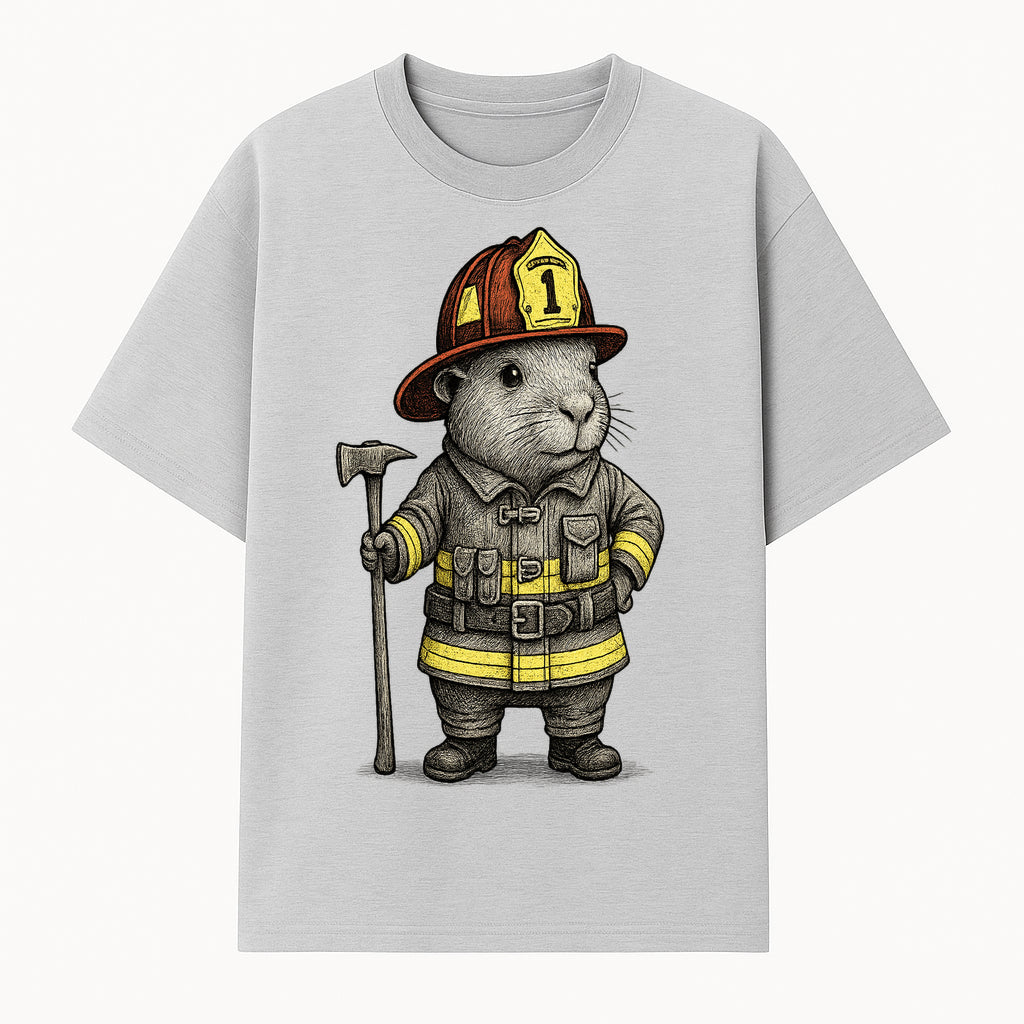 Firefighter Guinea Pig Art Print, Cute Fireman Illustration, Animal Lover Gift, Whimsical Home Decor, Unique Kids Room Wall Art - T-shirt 1757912457033.jpg