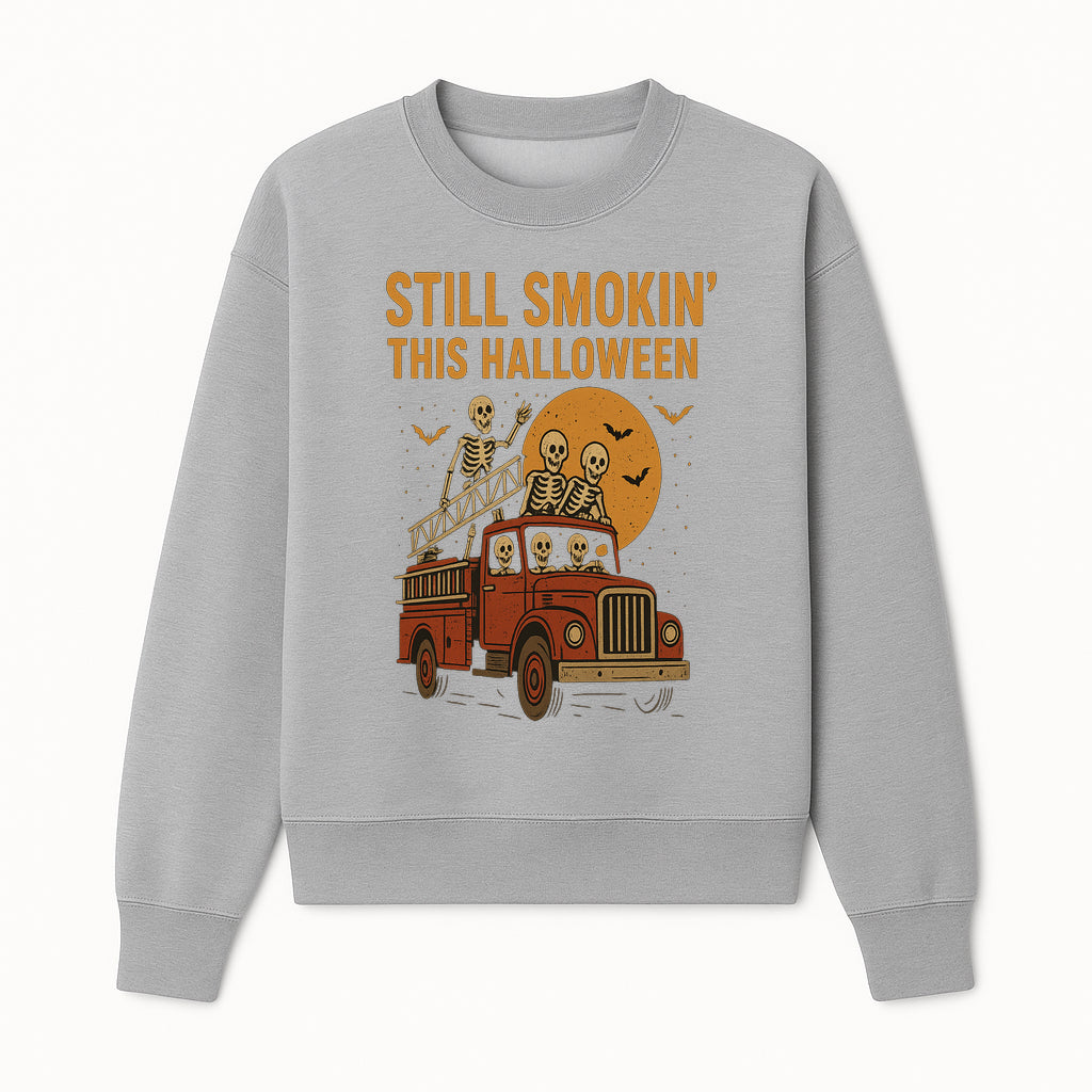 Vintage Skeleton Fire Truck Halloween Graphic T-Shirt, Retro Spooky Apparel, Still Smokin' This Halloween, Fun Costume Party Wear - Sweatshirt 1757912457132.jpg