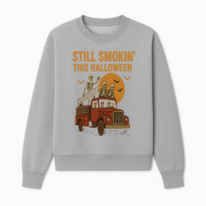 Vintage Skeleton Fire Truck Halloween Graphic T-Shirt, Retro Spooky Apparel, Still Smokin' This Halloween, Fun Costume Party Wear - Sweatshirt 1757912457132.jpg