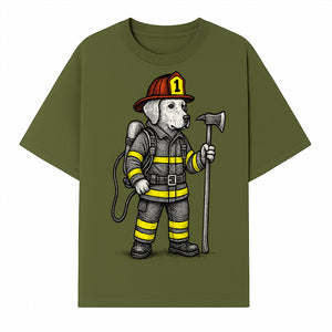Cute Firefighter Dog Art Print | Funny Pet Decor | Gift for Dog Lovers | Cute Animal Illustration in Firefighter Uniform - T-shirt 1757912457132.jpg