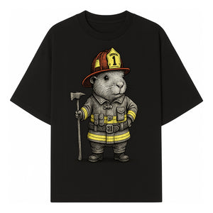 Firefighter Guinea Pig Art Print, Cute Fireman Illustration, Animal Lover Gift, Whimsical Home Decor, Unique Kids Room Wall Art - T-shirt 1757912457173.jpg