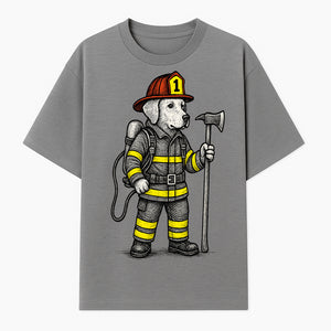 Cute Firefighter Dog Art Print | Funny Pet Decor | Gift for Dog Lovers | Cute Animal Illustration in Firefighter Uniform - T-shirt 1757912457287.jpg