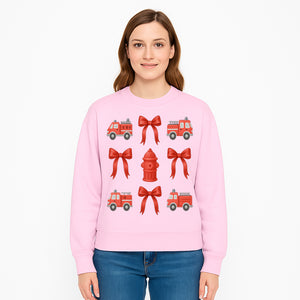 Fire Truck and Hydrant Pattern with Red Bows for Kids' Decor, Nursery Bedding, Gift Wrap, and Party Supplies. - Sweatshirt 1757912457316.jpg