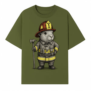 Firefighter Guinea Pig Art Print, Cute Fireman Illustration, Animal Lover Gift, Whimsical Home Decor, Unique Kids Room Wall Art - T-shirt 1757912457444.jpg