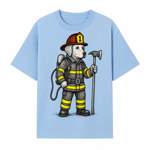 Cute Firefighter Dog Art Print | Funny Pet Decor | Gift for Dog Lovers | Cute Animal Illustration in Firefighter Uniform - T-shirt 1757912457448.jpg