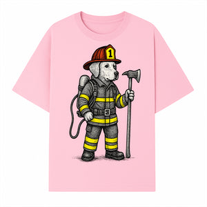 Cute Firefighter Dog Art Print | Funny Pet Decor | Gift for Dog Lovers | Cute Animal Illustration in Firefighter Uniform - T-shirt 1757912457604.jpg