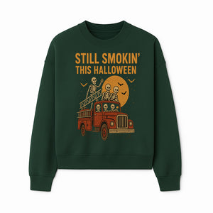 Vintage Skeleton Fire Truck Halloween Graphic T-Shirt, Retro Spooky Apparel, Still Smokin' This Halloween, Fun Costume Party Wear - Sweatshirt 1757912457620.jpg