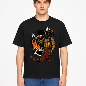 Firefighter with Cat Graphic Tee | Fire Rescue Battalion Apparel | Unique Firefighter Gifts for Cat Lovers | Fire Safety Design - T-shirt 1757912457671.jpg