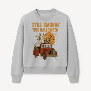 Vintage Skeleton Fire Truck Halloween Graphic T-Shirt, Retro Spooky Apparel, Still Smokin' This Halloween, Fun Costume Party Wear - Sweatshirt 1757912457760.jpg