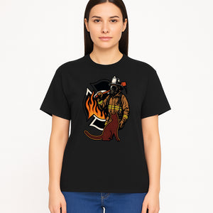 Firefighter with Cat Graphic Tee | Fire Rescue Battalion Apparel | Unique Firefighter Gifts for Cat Lovers | Fire Safety Design - T-shirt 1757912457842.jpg