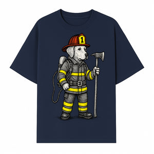 Cute Firefighter Dog Art Print | Funny Pet Decor | Gift for Dog Lovers | Cute Animal Illustration in Firefighter Uniform - T-shirt 1757912457932.jpg