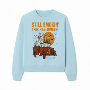 Vintage Skeleton Fire Truck Halloween Graphic T-Shirt, Retro Spooky Apparel, Still Smokin' This Halloween, Fun Costume Party Wear - Sweatshirt 1757912457941.jpg